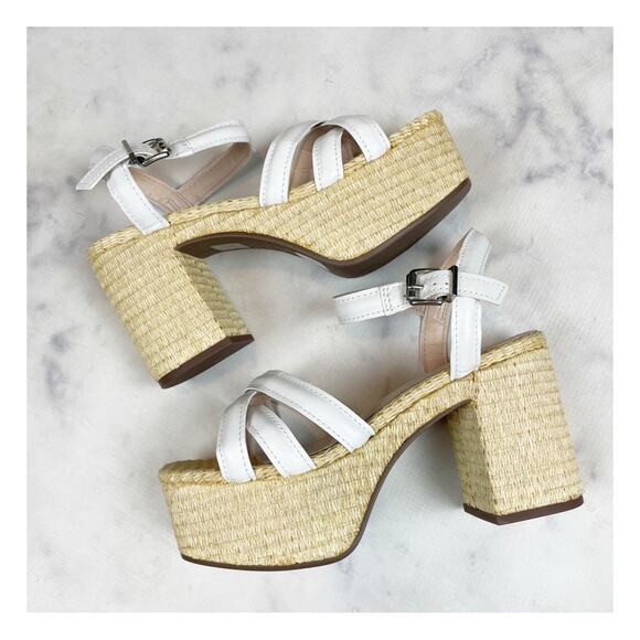 Schutz Stacie White Crisscross Leather Strap Raffia Heel Platform Sandals NWOB - Picture 10 of 10